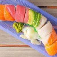 Rainbow Roll · Tuna, White Fish, Avocado, Top
of California Roll.