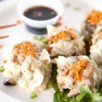 Thai Dumpling (5 Pieces) · Pork and shrimp seasoned with mushroom soy, shiitake pepper and mushroom, accented with thre...