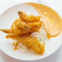 Shrimp Tempura Bowl · Shrimp Tempura w/ bang bang sauce, sushi rice, crab salad, green onions, pickled cucumbers