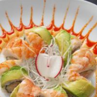 Ebi Ebi Roll · Tempura shrimp, crab meat, cucumber, avocado topped with steamed shrimp, avocado, spicy mayo...