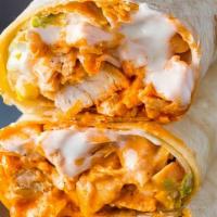 Buffalo Chicken · Buffalo Chicken meat with tomato, cucumber and peppers drizzled with white sauce.