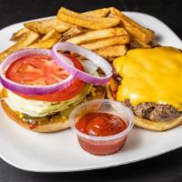 Cheese Burger · Half pound %100 beef patty with cheese, lettuce, tomato, pickles and onions. Mayo, mustard, ...