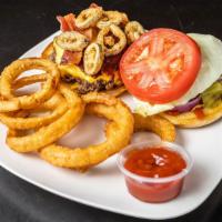 Jalapeño Bacon Burger · Half pound %100 beef patty with cheese, bacon, and jalapeños. Lettuce, tomato, pickles and o...