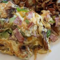 Denver Omelet · All omelets come with cheddar, homemade hash browns, wheat, white, rye or sourdough. English...