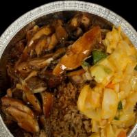 Jerk Chicken (Large) · Jerk chicken, served with rice and peas or white rice.