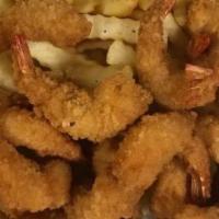 Fried Shrimp Basket Platter · 18pieces. Served with French fries, coleslaw, dinner roll and sauce.