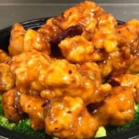 Large General Tso'S Chicken · Chunks of boneless chicken sauteed in chef's special sauce. With white rice. Hot and spicy.