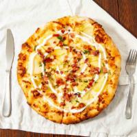 Loaded Baked Potato Pizza · Mashed potatoes, cream, mozzarella, siesels bacon and chives.