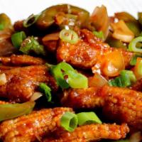 Crispy Baby Corn (Vegan) · The baby corn pieces are coated with spicy batter and deep-fried to perfect crunchiness.