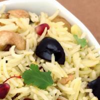 Kashmiri Pulao · Aromatic long grain basmati rice cooked with dry fruits, nuts and saffron.