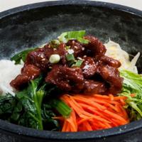 Galbi Bibimbab · Prime short ribs marinated with vegetables and rice.