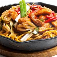 Chicken Noodle · Pan fried noodles with chicken breast and vegetables.