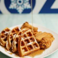 Chicken N Waffles · Five wings, one belgian waffle with maple syrup.