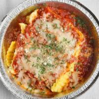 Lasagna · Layered with mozzarella and meatsauce over marinara.