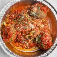 Spaghetti With Meatballs · Topped with marinara sauce. Served with garlic bread. (Meatballs contain breadcrumbs, cannot...