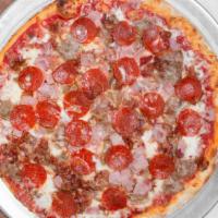 Meat Lovers Pizza · With pepperoni, ham, ground beef, bacon and sausage.