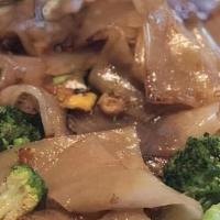 Pad See Ew · Wide rice noodles with egg and broccoli. Noodle dishes are cooked to order with your choice ...