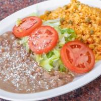 Vegetarian Plate · Yellow Rice, Garden Salad and Beans