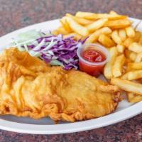 Fish & Chips · Whitefish filet coated in batter and fried, served with Cole Slaw or Garden Salad