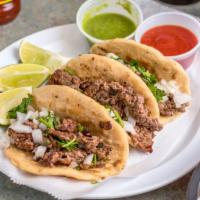 Tacos O Sopes (Orden De 3 / Coming In 3) · Carne, pollo or chorizo / steak, chicken or chorizo. Camaron o lengua / shrimp or tongue.