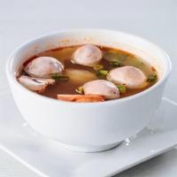 Cup Spicy Tom Yum Soup · Spicy. Thai roasted chili paste, tomato, fresh lime, mushroom, scallion.