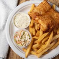 Fish & Chips · Fresh haddock. Served with fries, coleslaw and tartar sauce.