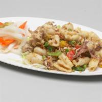 Five Spice Calamari · Hot. Stir-fried with scallions, salt, bell peppers and jalapeno peppers. Served with Chinese...