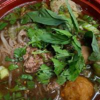 Beef Boat Noodle Slurp · Your choice of noodles, sliced beef, meatballs, Chinese broccoli, and bean sprouts in a beef...