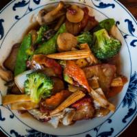Roast Pork With Mixed Vegetables · Snow peas, water chestnuts, bamboo shoots, carrots, napa, cabbage stir-fried with roast pork