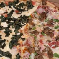 First Lady Barbara Bush'S Pizza · Chicken, spinach, mushrooms, artichokes, garlic