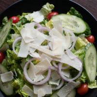 Garden Salad · Romaine, tomato, cucumber, red onion, Parmesan.