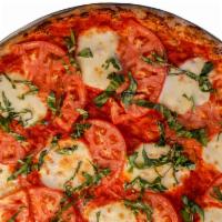 Margherita · Pizza sauce, fresh mozzarella, tomato, fresh basil.