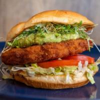 Cali Wranch Sandwich · Chick'n Patty/Lettuce/Tomato/Smashed Avocado/Sprouts/Avocado Lime Ranch on Hawaiian Bun with...
