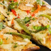 Seafood Pizza · Garlic cream, jumbo lump crab, shrimp, red and green peppers, mozzarella, Parmesan, and OLD ...