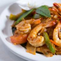 Drunken Noodles · Flat, fresh rice noodles stir-fried with bell peppers, tomatoes, onions, carrots, and fresh ...