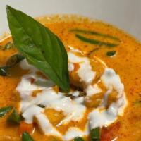 Panang Curry · Coconut milk, green bean, pea and carrot, bell pepper and sweet thai basil in panang curry s...