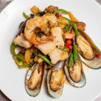 Pad Ped · Stir fried choice of meat in a delicious red curry paste, green bean, bell pepper, bamboo sh...
