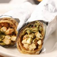 Achari Paneer Roll · Chunks of cheese in picking gravy with onion and mint sauce.
