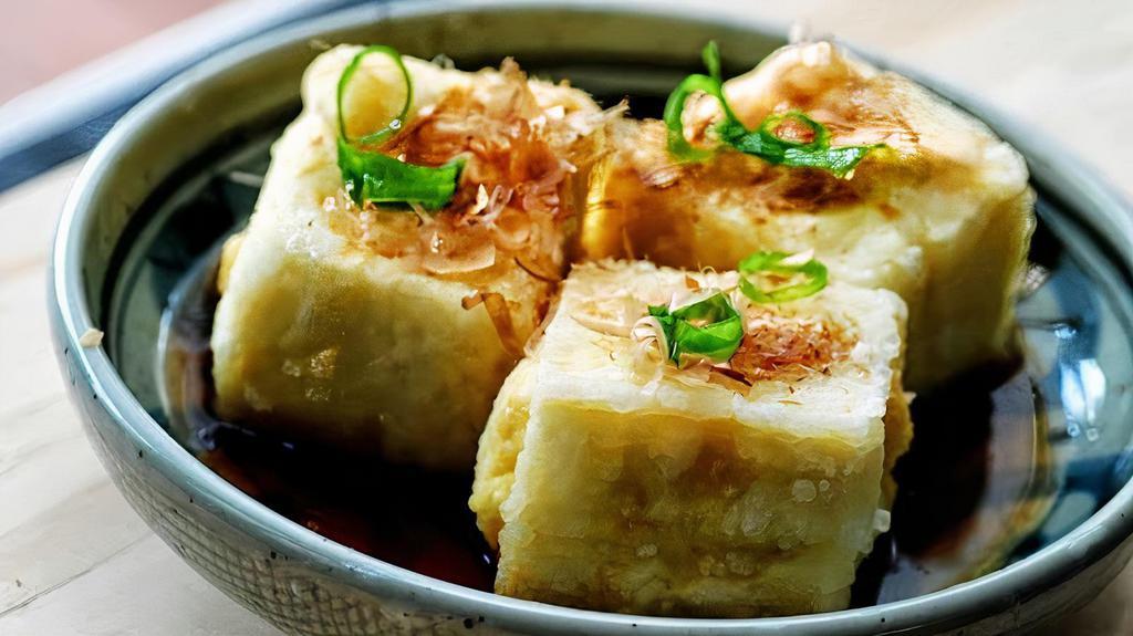 Age Tofu App · Deep-fried tofu served with grated ginger tempura sauce.