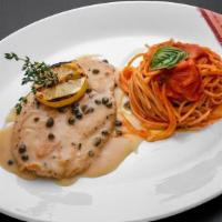 Chicken Piccata With Spaghetti Marinara · mushroom marsala sauce
