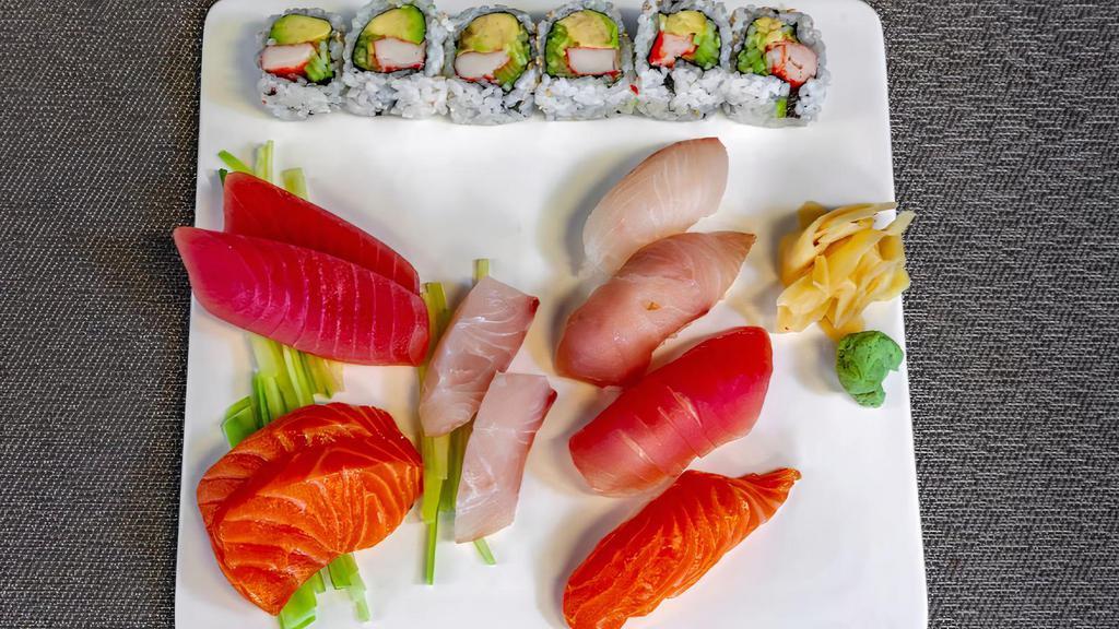 Sushi Sashimi Combo (For 1) · 4pcs sushi, 6pcs sashimi and a California roll