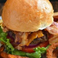 Dreams Burger · Beef patty| fried onion ring| fried egg| lettuce, 
onion| tomatoes| pickles| mustard| mayo| ...