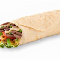 Steak & Cheese (350 Cals) · Philly-style steak‡ mixed with onion and green peppers, topped with melted American-style ch...