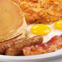 Pancakes (3), Bacon, Egg & Cheese · 
