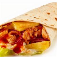 Bbq Chicken Wrap · Grill BBQ chicken, cheddar cheese, bacon, romaine lettuce and tomato.