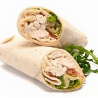 California Wrap · Grilled chicken, romaine lettuce, avocado, roasted peppers, cucumber and Russian dressing.