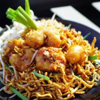 Bang Bang Pad Thai · Crispy shrimp,  crispy egg noodle, egg, bean sprout, sweet radish, bean curd, scallion, peanut
