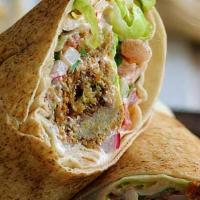 Falafal Wraps · deep fried veggies balls made fresh to order and wrapped in pita bread with tomato,cucumber,...