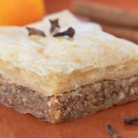Baklava (Everyone'S Favorite) · Rich Sweet pastry that is hand layered with phyllo dough filled with almonds, walnuts. cinna...