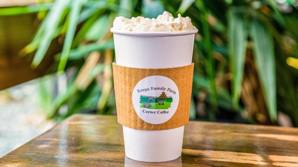 White Chocolate Mocha · Our White Chocolate Mocha is made with a white chocolate mixed blended in milk. Select the type of coffee you want to go with it (Classic Coffee or our Daily Sparky's Craft Coffee). Then we add whipped cream on top.